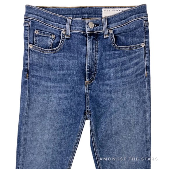 rag & bone /JEAN Hana Croyden Blue Released Raw Hem Mini Boot Cropped Jeans - Picture 7 of 12